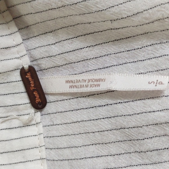 Free People Baby Blues Cream Ruffle Cap Sleeves Stripes Lace Baby Doll Tunic S - Picture 5 of 9